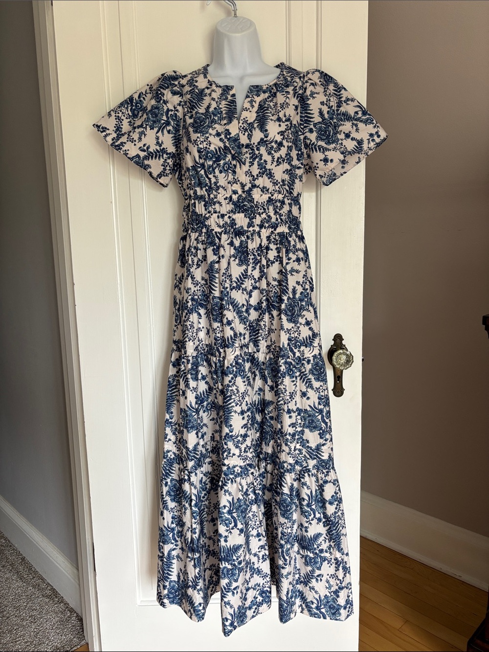 NWT Anthropologie Maeve Blue and White Floral Print Somerset Maxi Dress